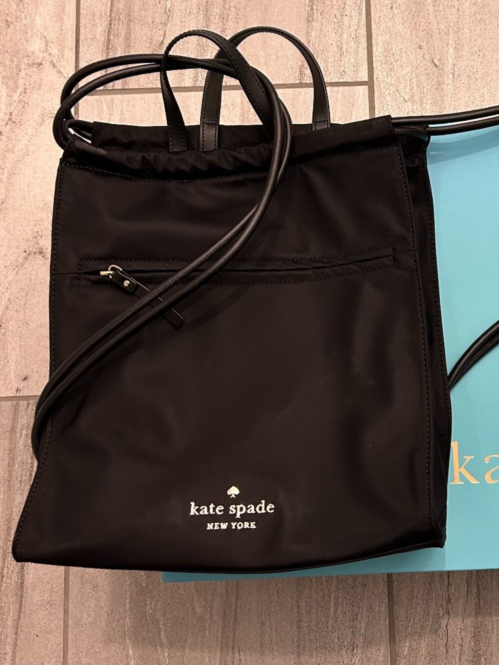 Kate Spade Black Nylon Drawstring Backpack Bucket Bag NIB